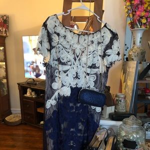 JS Collections Blue/White  Embroidered Lace Dress.